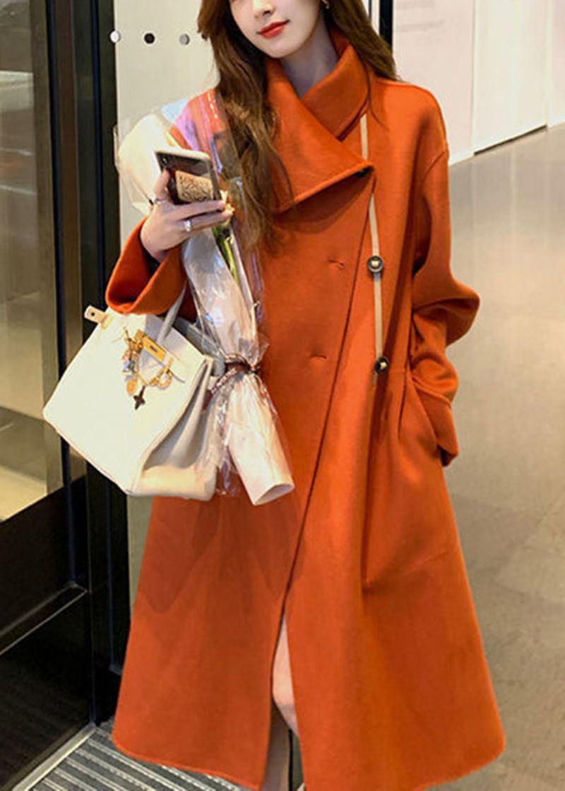 Trench En Laine Pour Femmes Orange Asymétrique Cravate À La Taille Automne