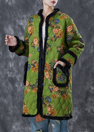 Trench Polaire Chaud Imprimé Vert Italien Patchwork Hiver