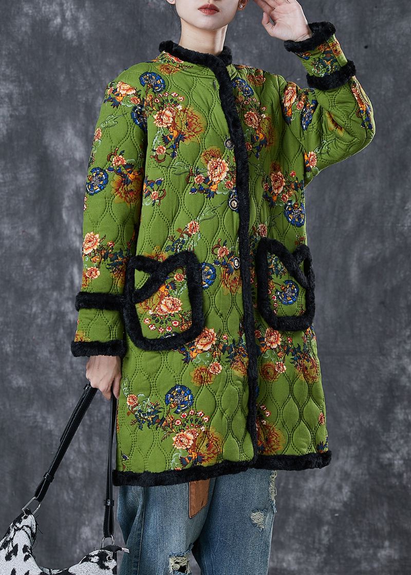 Trench Polaire Chaud Imprimé Vert Italien Patchwork Hiver - Manteaux d'hiver femmes