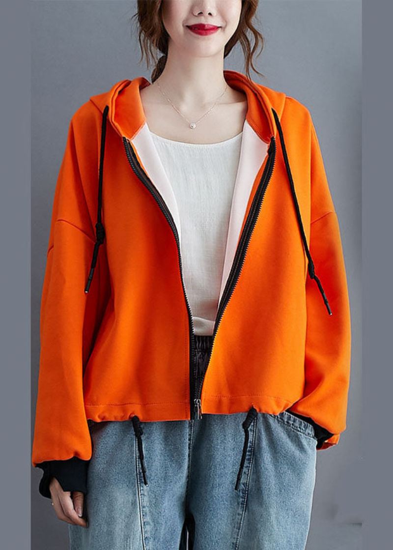 Veste D'automne À Capuche Orange Unique Avec Cordon De Serrage Et Manches Longues