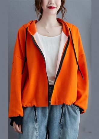 Veste D'automne À Capuche Orange Unique Avec Cordon De Serrage Et Manches Longues