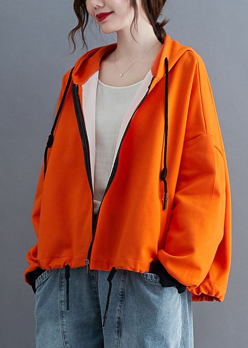 Veste D'automne À Capuche Orange Unique Avec Cordon De Serrage Et Manches Longues - Manteaux d'hiver femmes