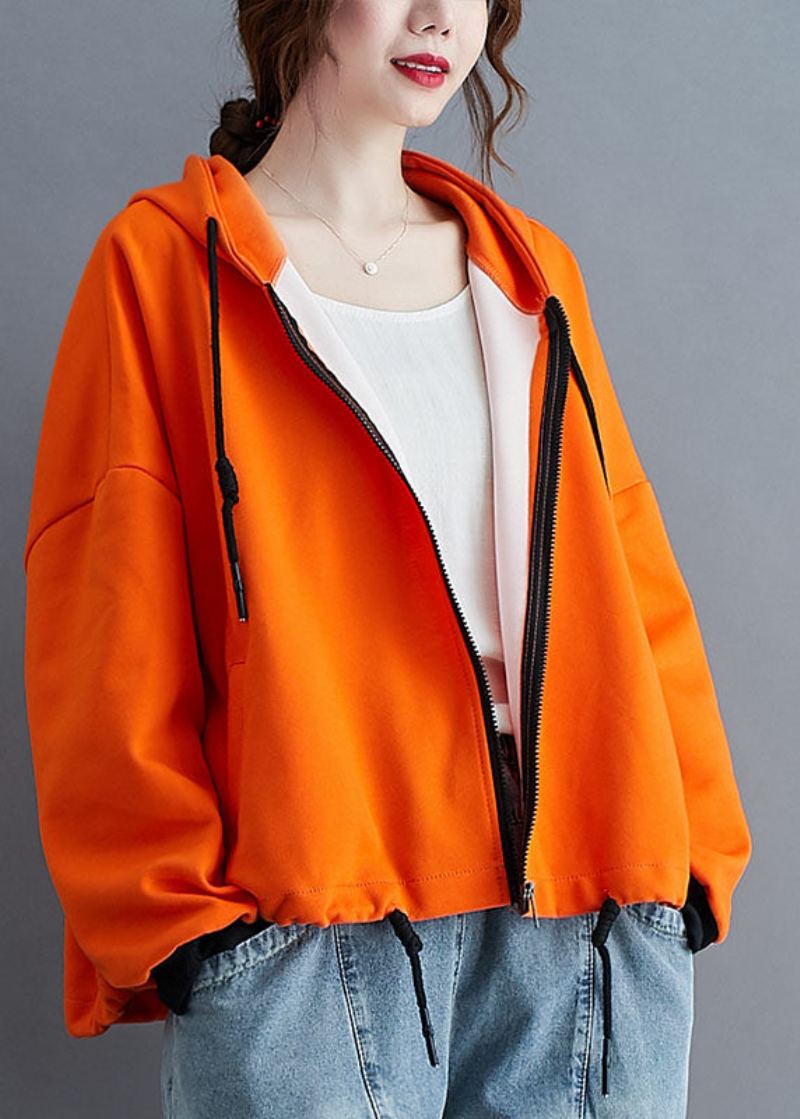 Veste D'automne À Capuche Orange Unique Avec Cordon De Serrage Et Manches Longues - Manteaux d'hiver femmes