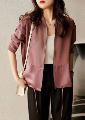 Veste En Coton Avec Cordon De Serrage Et Fermeture Éclair Violet Et Rose À La Mode Automne