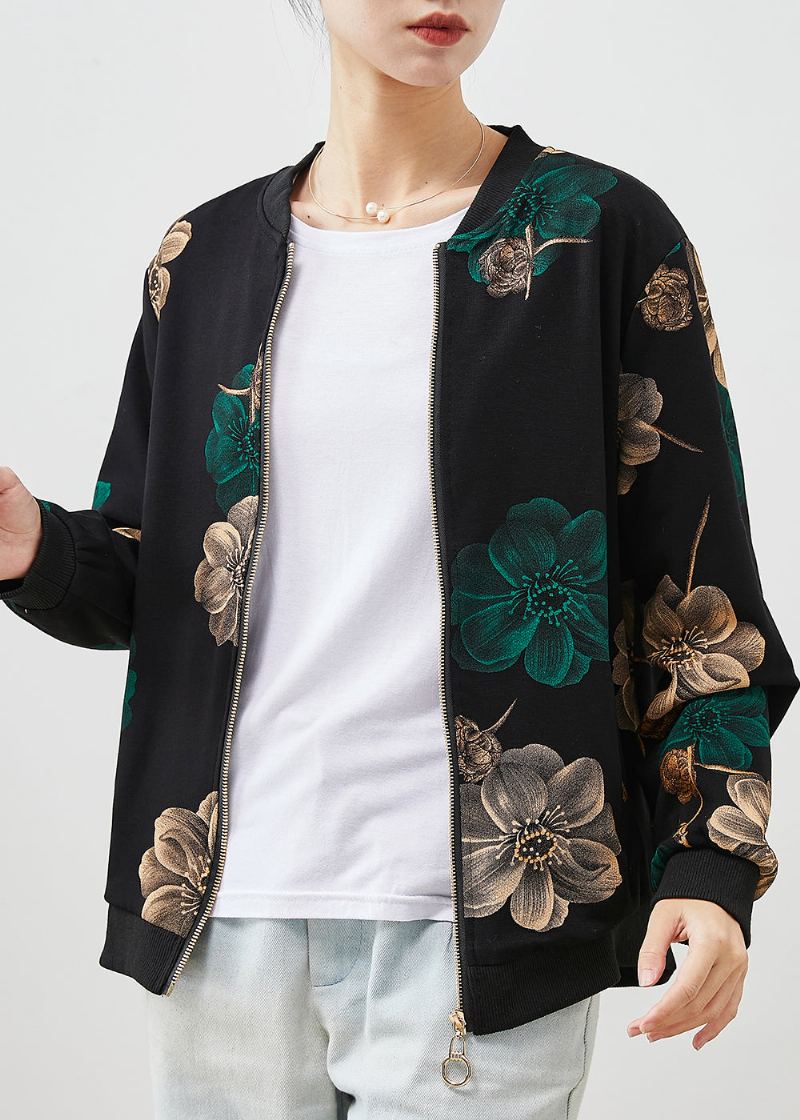 Veste En Coton Imprimé Oversize Vert Fin Printemps - Manteaux d'hiver femmes