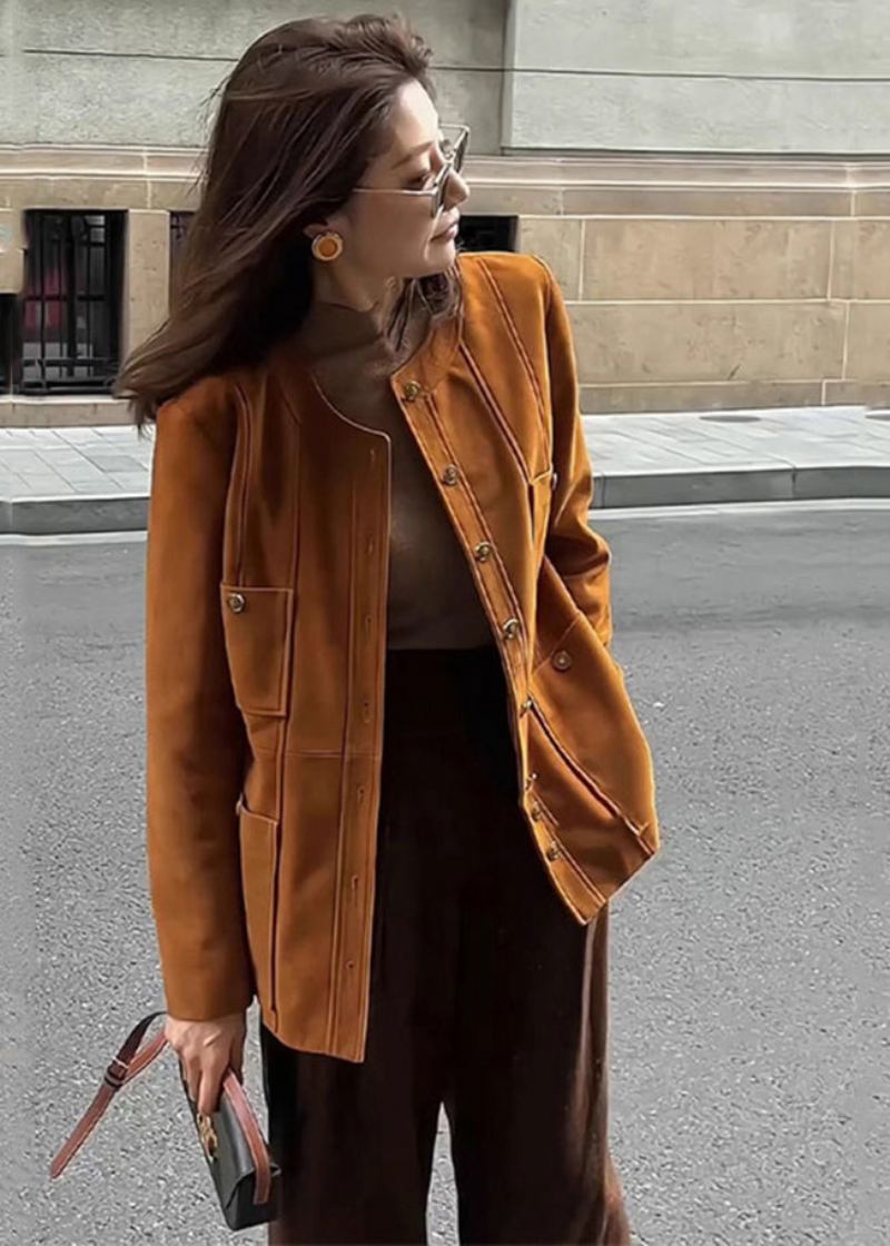 Veste D'hiver Décontractée En Coton Avec Boutons En Métal Caramel