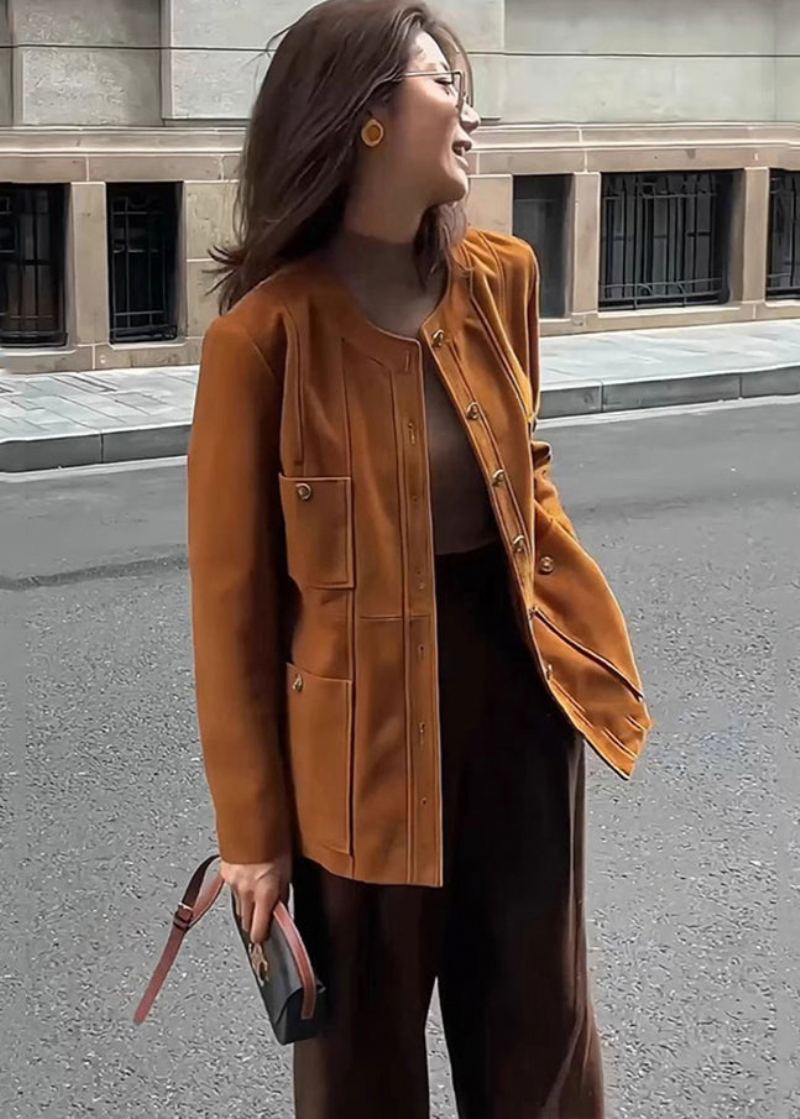 Veste D'hiver Décontractée En Coton Avec Boutons En Métal Caramel - Manteaux d'hiver femmes