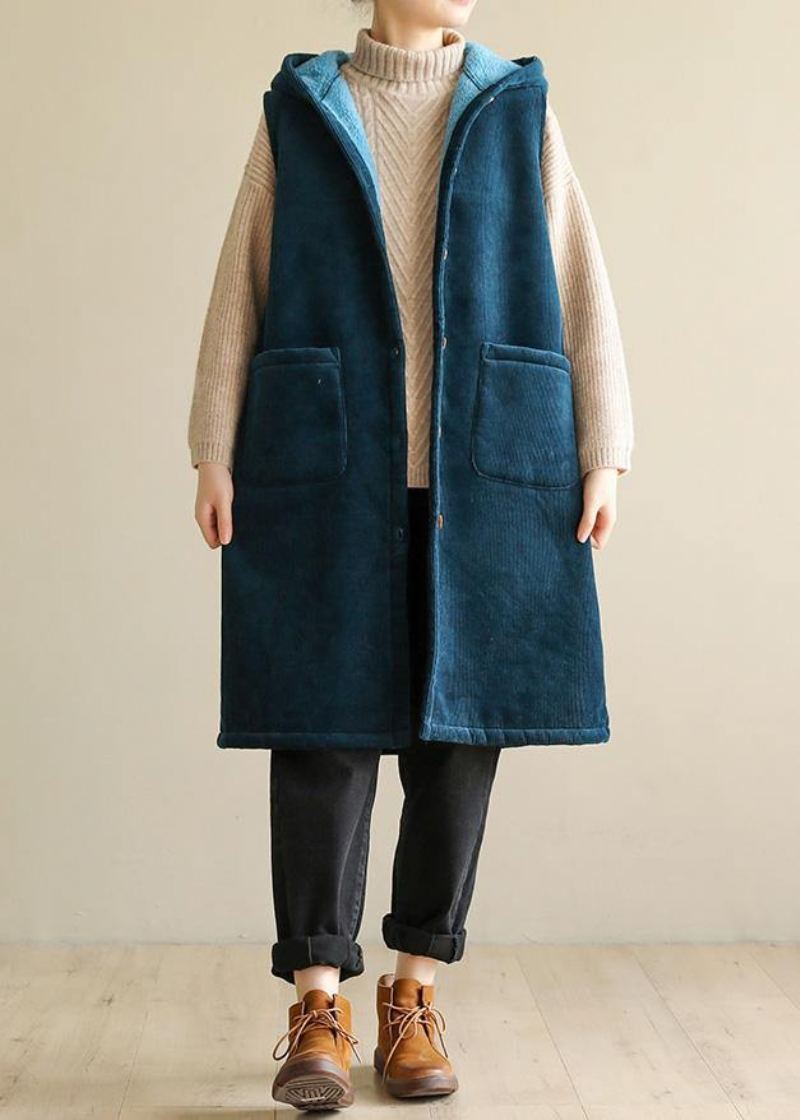 Veste D'hiver Surdimensionnée Pour Femme Vêtement D'extérieur Sans Manches Manteau À Capuche Bleu - Manteaux d'hiver femmes