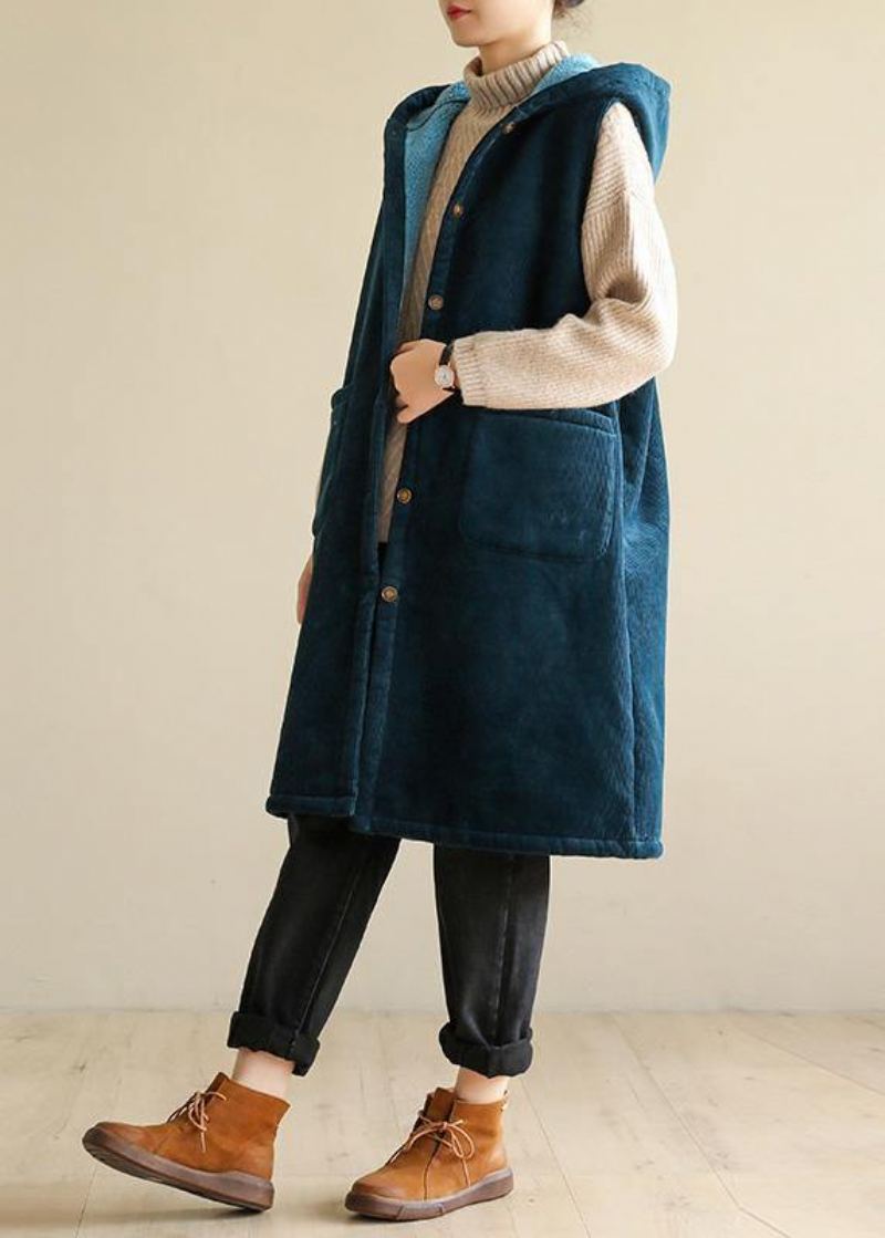 Veste D'hiver Surdimensionnée Pour Femme Vêtement D'extérieur Sans Manches Manteau À Capuche Bleu - Manteaux d'hiver femmes