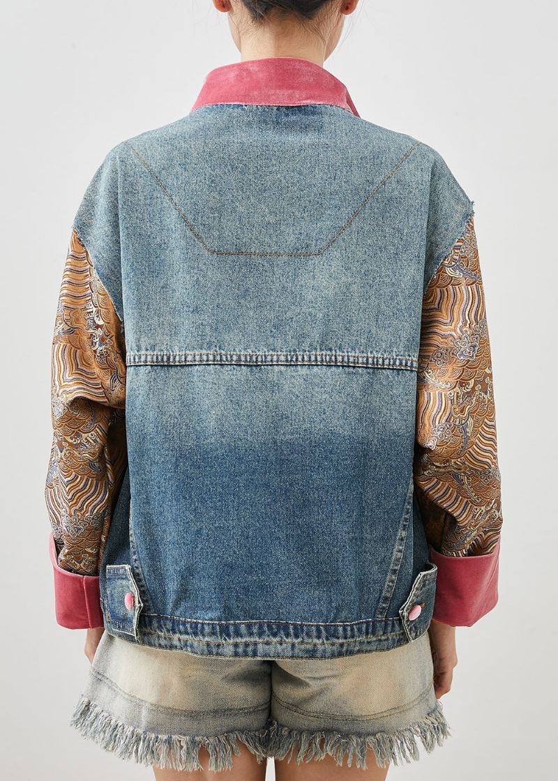 Veste En Jean Patchwork Surdimensionnée Bleue Design Original Printemps - Manteaux d'hiver femmes