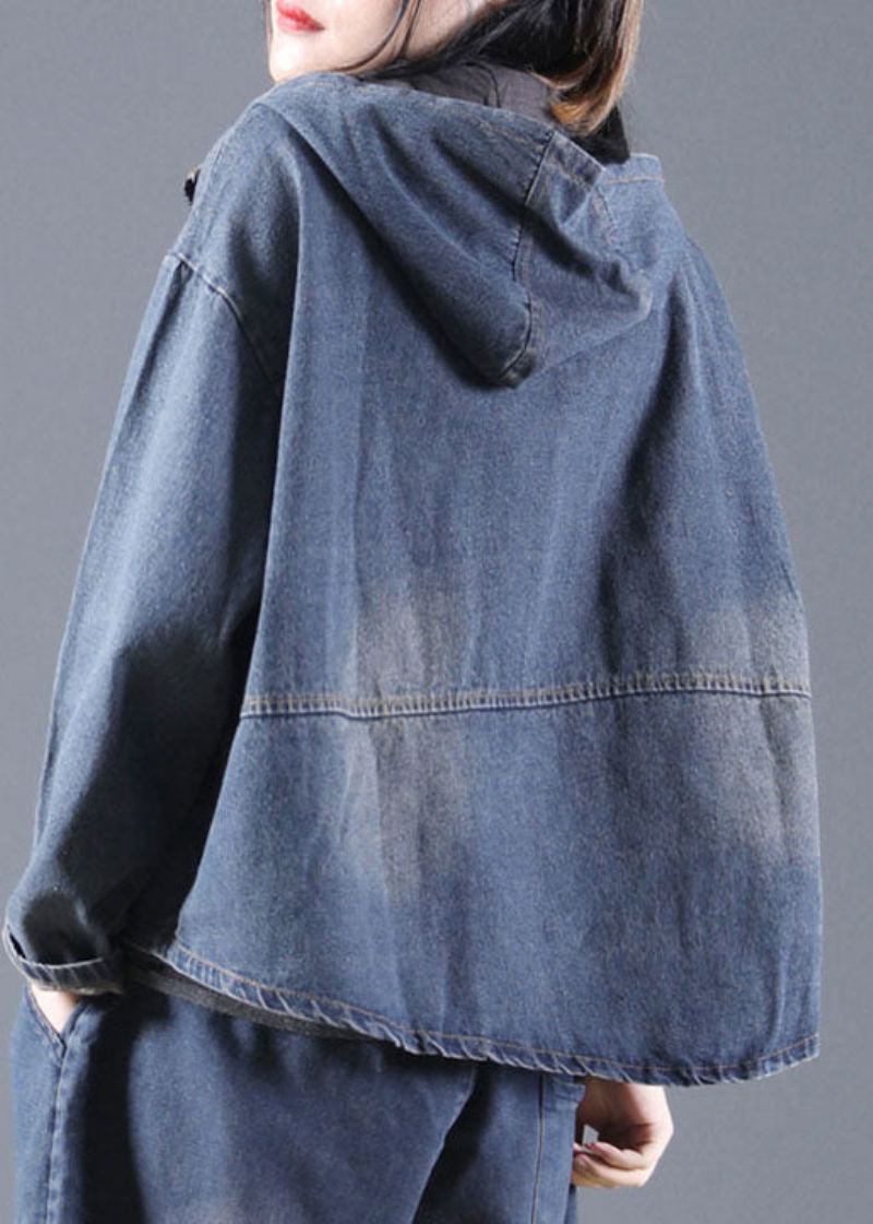 Veste En Jean À Poches Bleues Zippées Printemps - Bleu