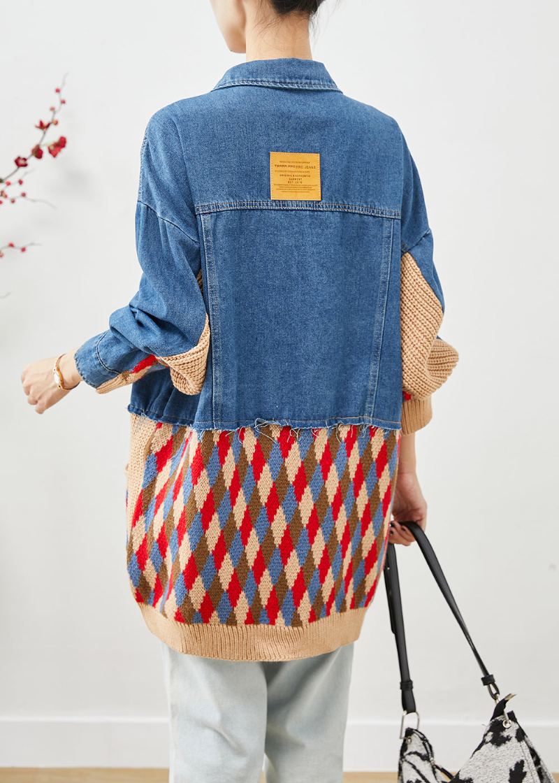 Veste En Jean Surdimensionnée Avec Poches Patchwork Art Blue Automne - Manteaux d'hiver femmes