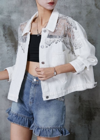 Veste En Jean En Tulle Patchwork Blanc Zircon Printemps