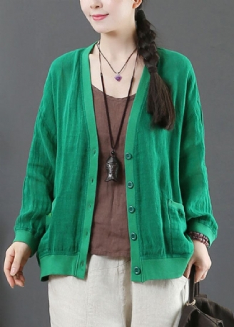 Veste En Lin À Poches Surdimensionnées Vert Français Printemps