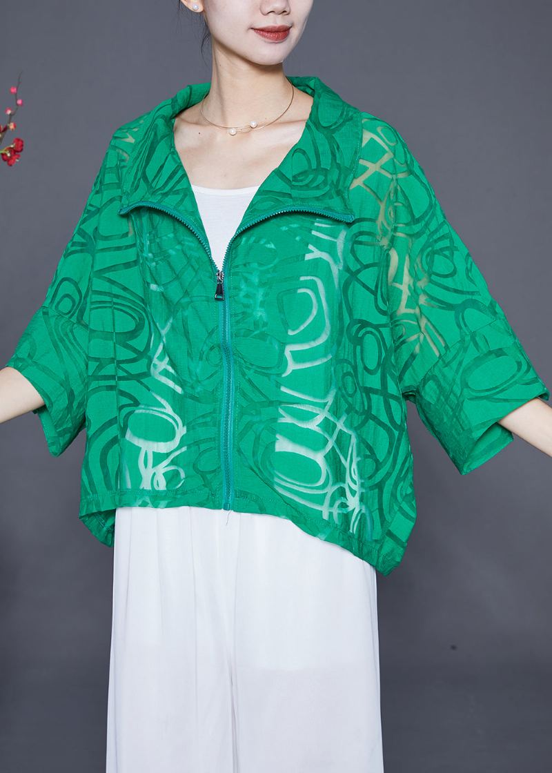 Veste Manteau En Coton Vert Upf 50+ Avec Fermeture Éclair Et Manches Chauve-souris Surdimensionnées - Manteaux d'hiver femmes