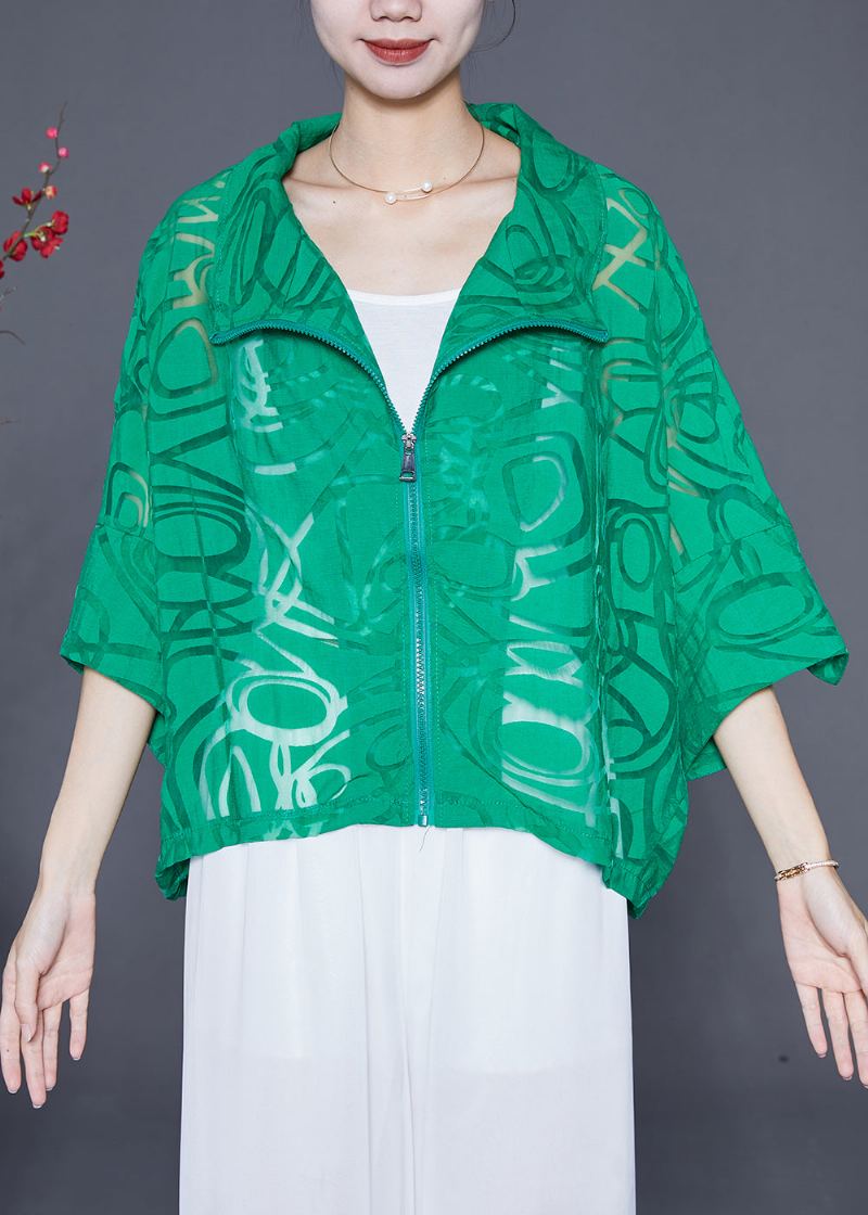 Veste Manteau En Coton Vert Upf 50+ Avec Fermeture Éclair Et Manches Chauve-souris Surdimensionnées - Manteaux d'hiver femmes