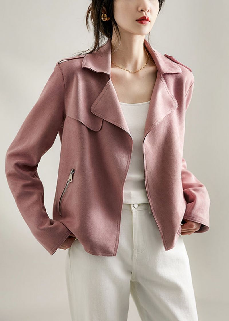 Veste Surdimensionnée En Faux Suède À Revers Rose Français Automne