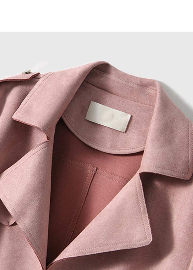 Veste Surdimensionnée En Faux Suède À Revers Rose Français Automne - Manteaux d'hiver femmes