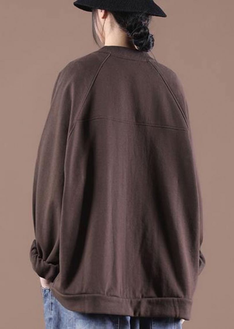 Veste Sweat-shirt Élégante À Col Rond En Chocolat - Café