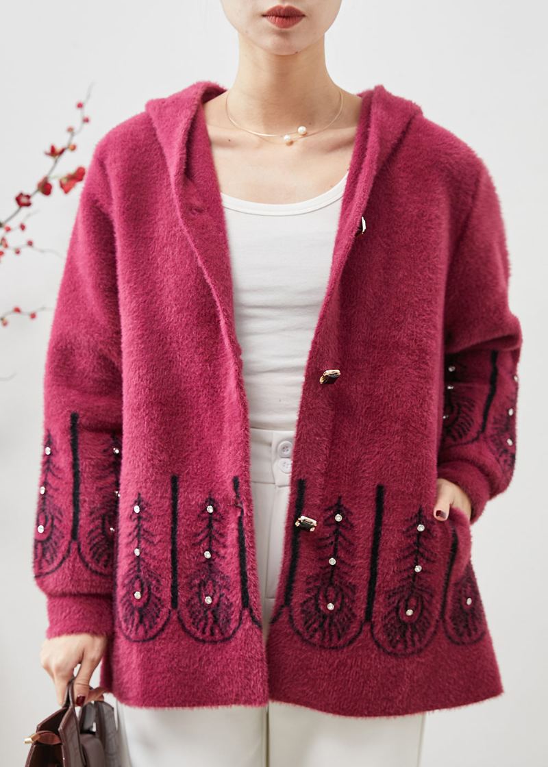 Veste En Velours De Faux Vison Imprimé Rose À Capuche Rivet Printemps - Manteaux d'hiver femmes