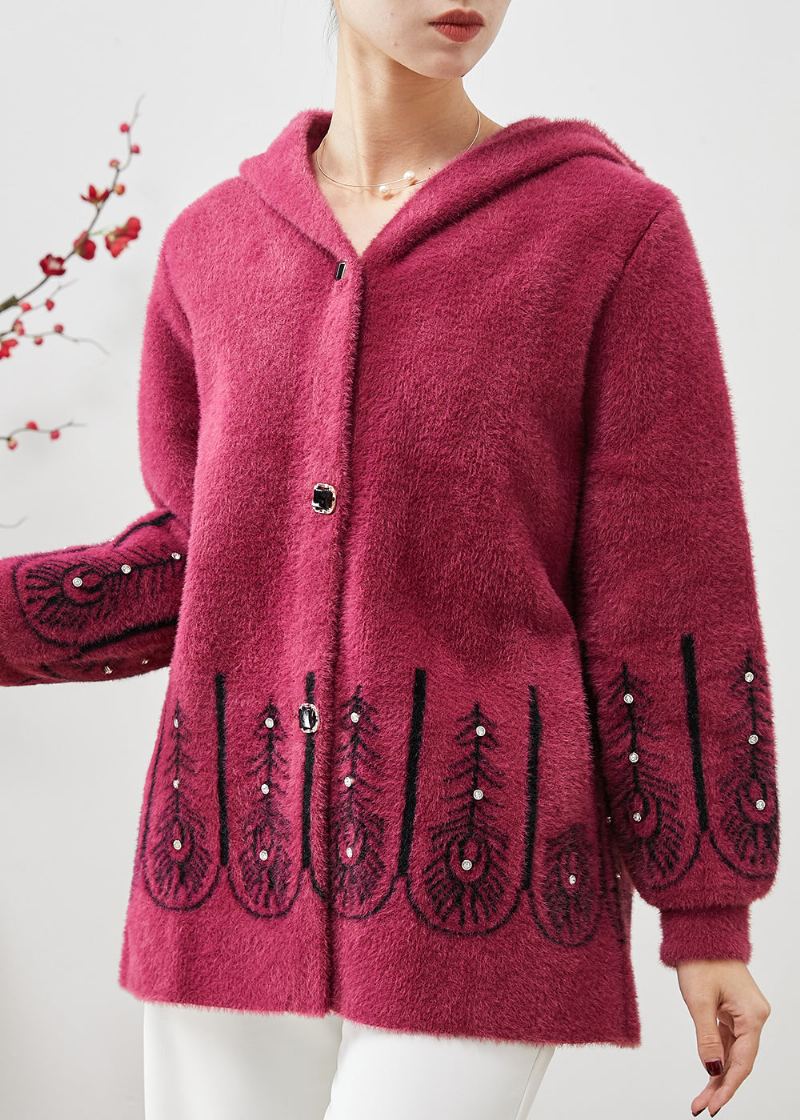 Veste En Velours De Faux Vison Imprimé Rose À Capuche Rivet Printemps - Manteaux d'hiver femmes