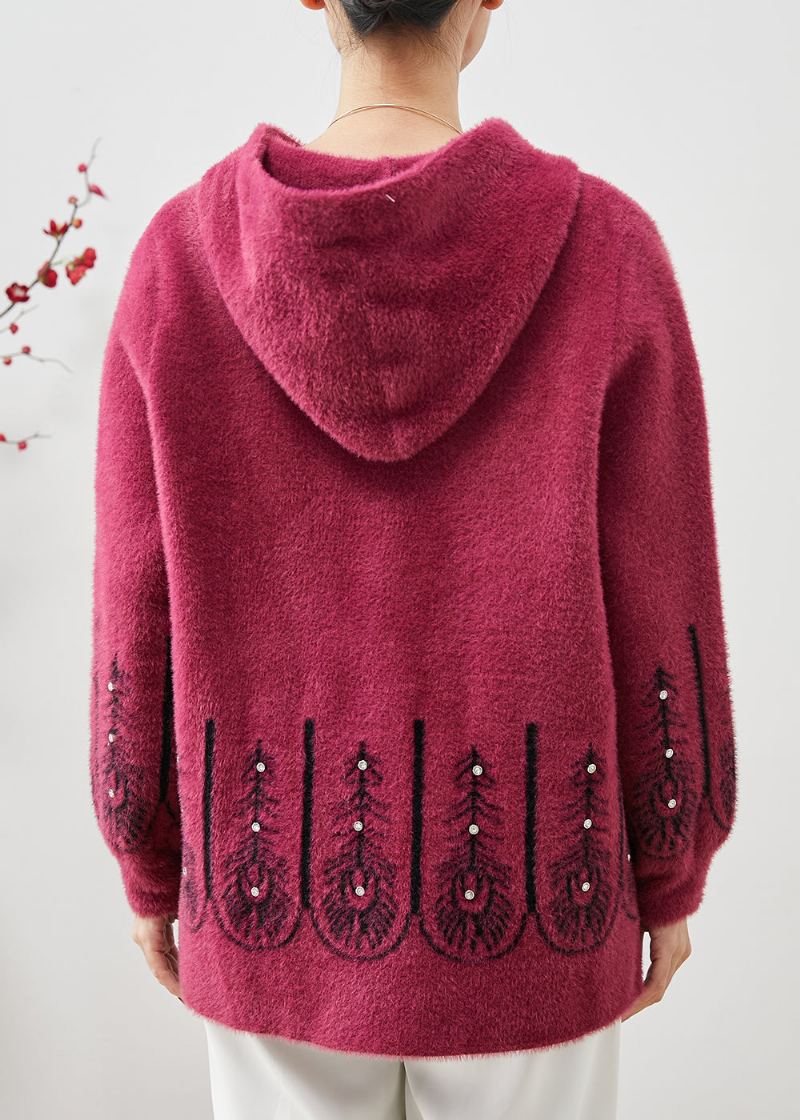 Veste En Velours De Faux Vison Imprimé Rose À Capuche Rivet Printemps - Manteaux d'hiver femmes