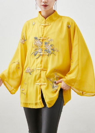 Vestes D'automne En Soie Brodées Jaunes De Style Chinois