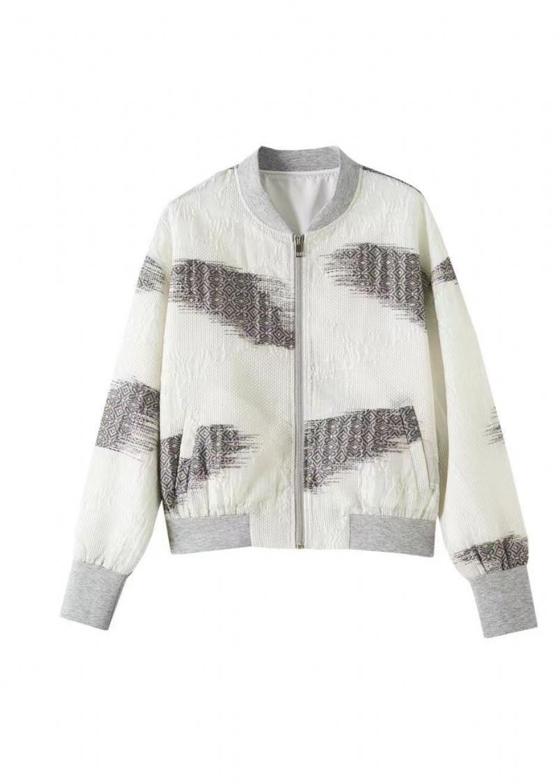 Vestes En Coton Patchwork Blanc Moderne Avec Poches Zippées Automne - Manteaux d'hiver femmes