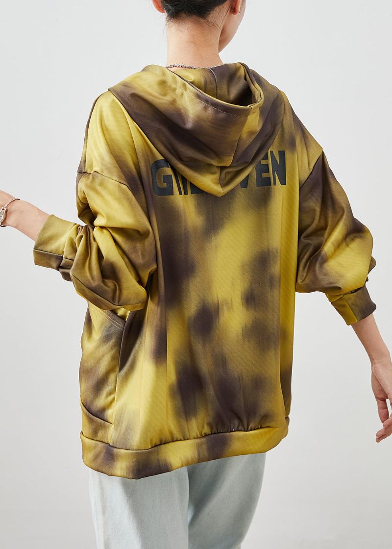 Vestes En Coton Tie Dye À Capuche Jaune Bohème Automne - Manteaux d'hiver femmes