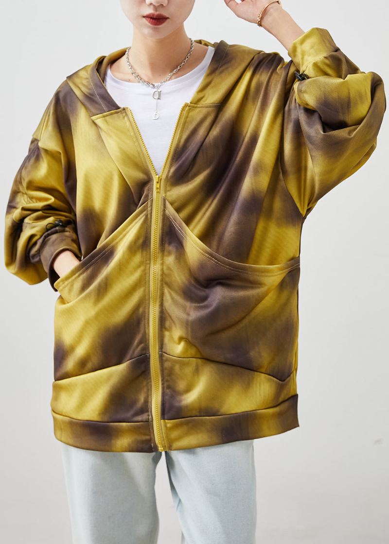 Vestes En Coton Tie Dye À Capuche Jaune Bohème Automne - Manteaux d'hiver femmes