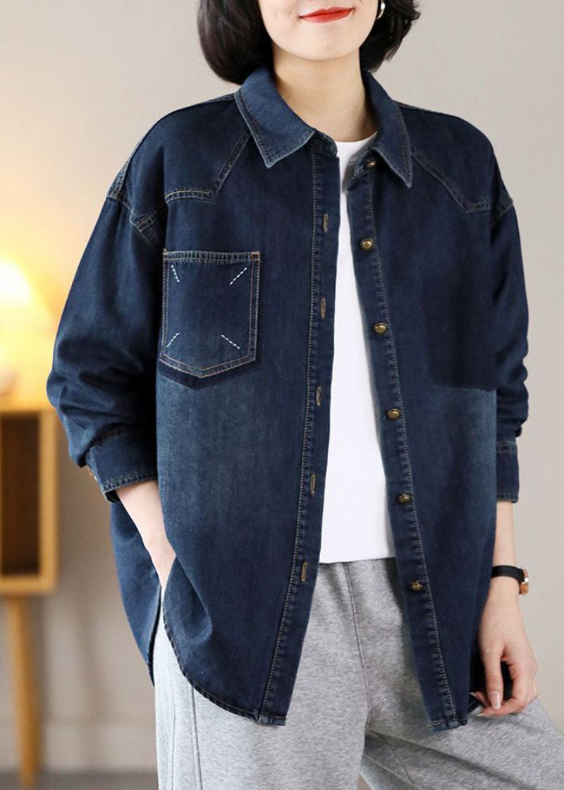 Vestes En Denim Polaire Chaudes Brodées Surdimensionnées De La Marine Moderne Printemps