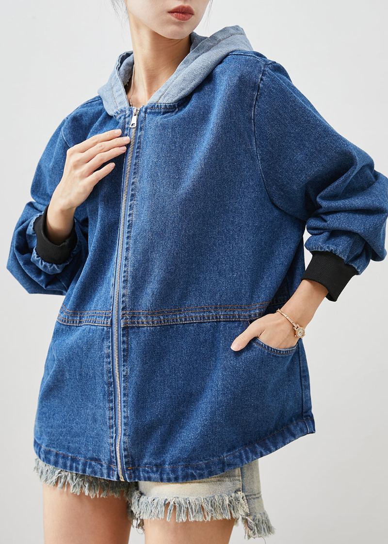 Vestes En Jean Patchwork À Capuche Bleu Bohème Printemps - Manteaux d'hiver femmes