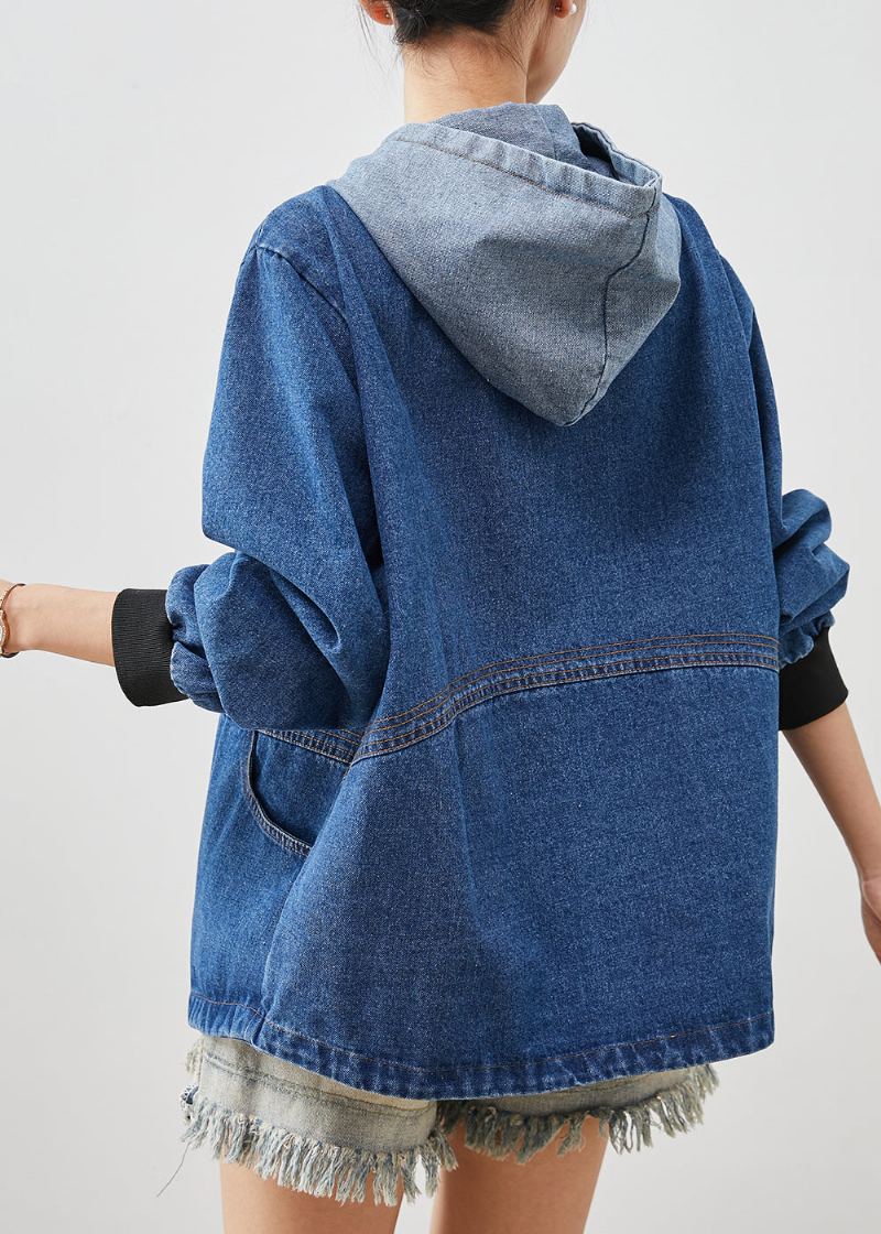 Vestes En Jean Patchwork À Capuche Bleu Bohème Printemps - Manteaux d'hiver femmes