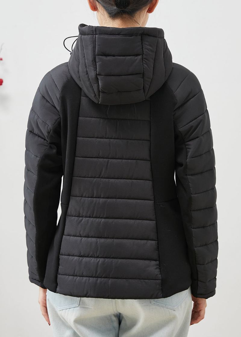 Vestes Remplies De Coton Fin Patchwork Noir À Capuche Cordon Printemps - Manteaux d'hiver femmes