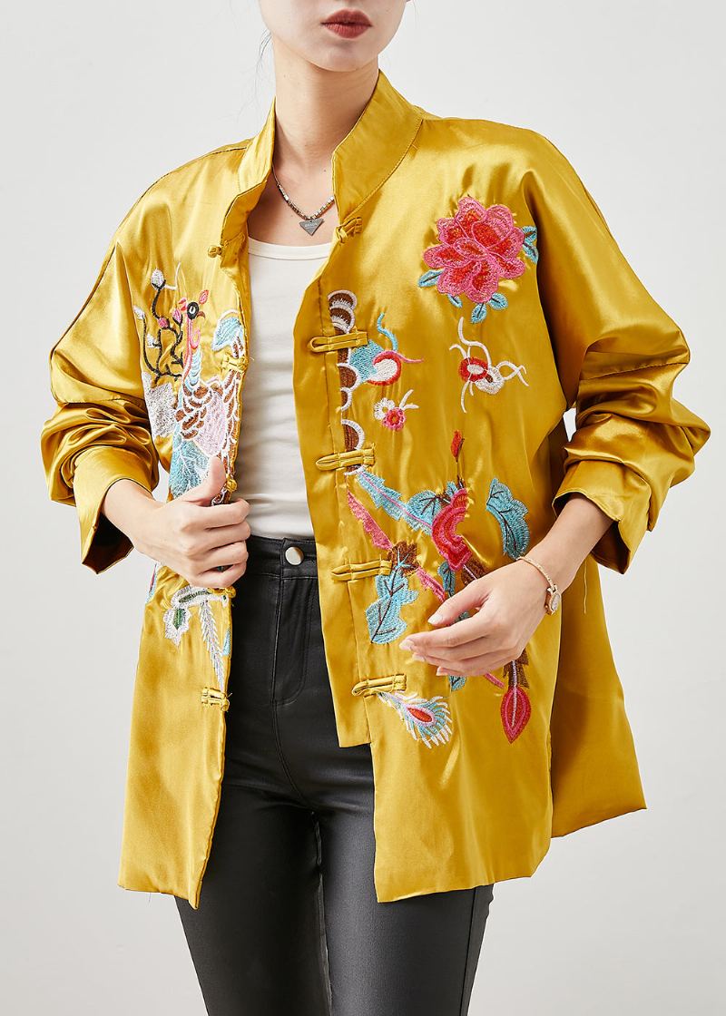 Vestes En Soie Brodées Jaunes De Style Chinois Printemps