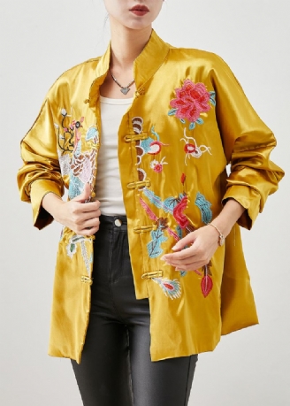 Vestes En Soie Brodées Jaunes De Style Chinois Printemps