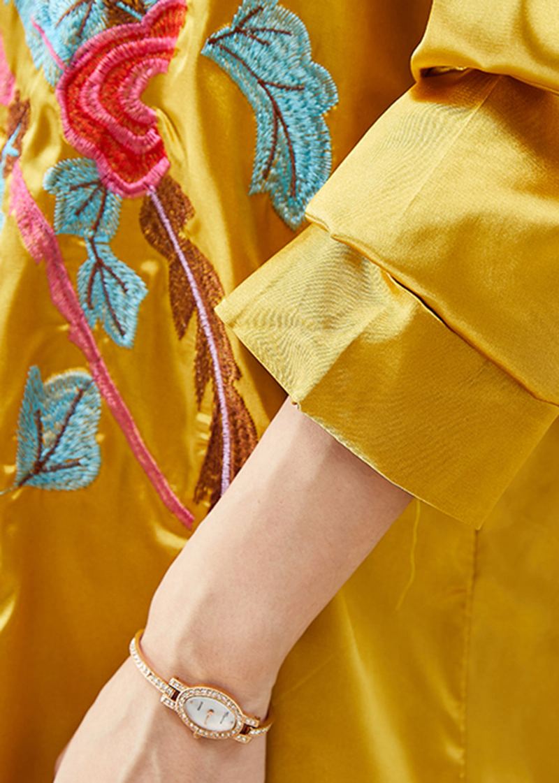 Vestes En Soie Brodées Jaunes De Style Chinois Printemps - Manteaux d'hiver femmes