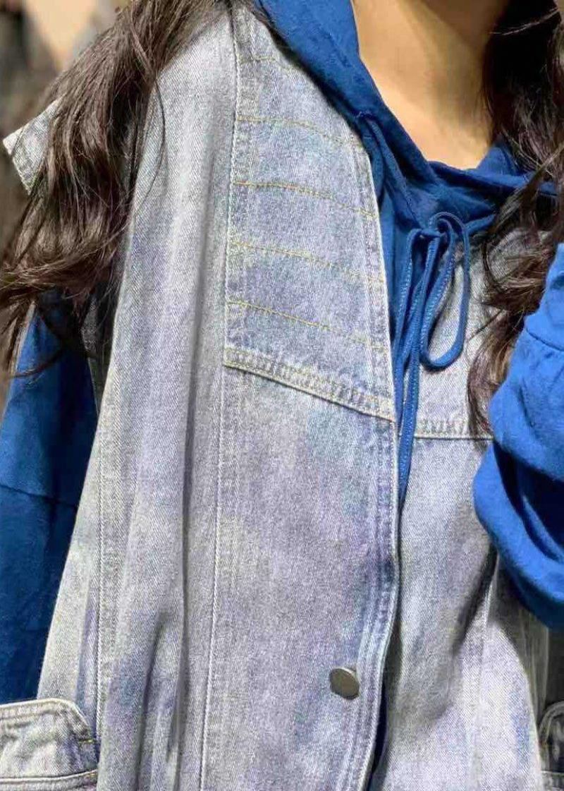 Vêtements En Coton Naturel Sans Manches Pour Femmes Chemises Denim Bleu Col En V Automne - Bleu