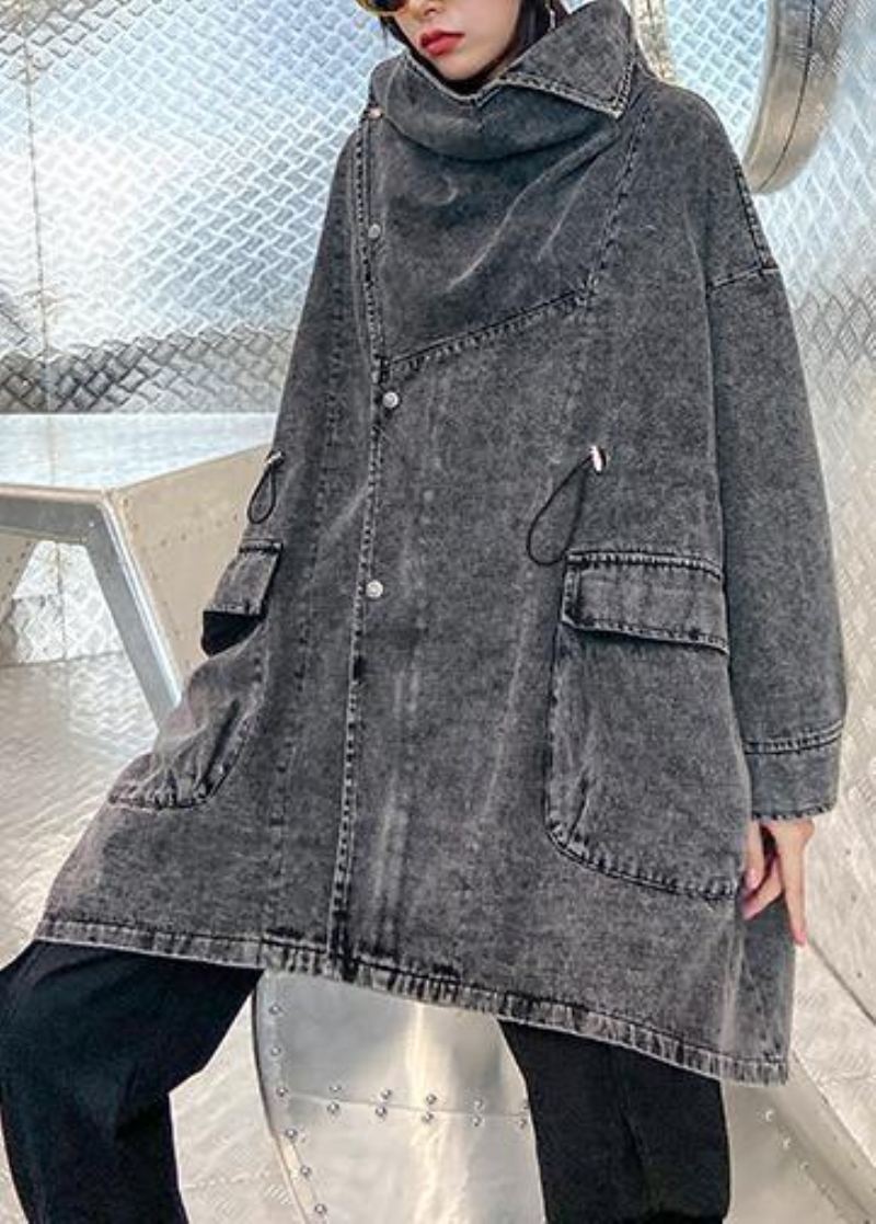 Vêtements De Mode Avec Cordon De Serrage Italien Pour Femmes Manteaux En Denim Noir Et Gris - Manteaux d'hiver femmes