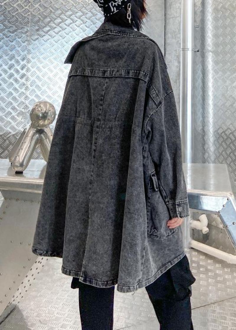 Vêtements De Mode Avec Cordon De Serrage Italien Pour Femmes Manteaux En Denim Noir Et Gris - Manteaux d'hiver femmes