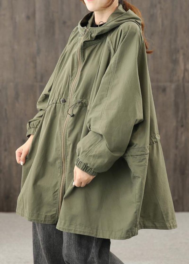 Vêtements Modernes À Capuche Et Fermeture Éclair Pour Femmes Manteaux Vert Armée En Forme D'extérieur - Vert Armée