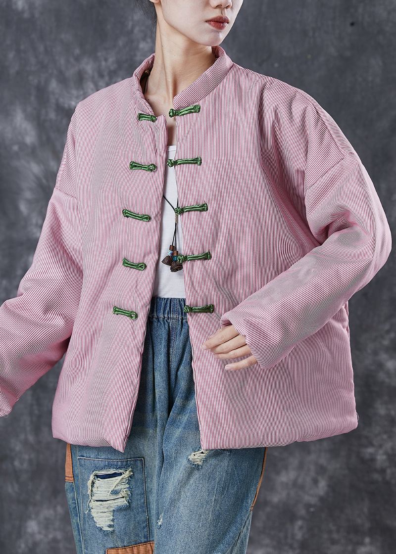 Vintage Rose Surdimensionné Rayé Fin Coton Rempli Manteau Hiver