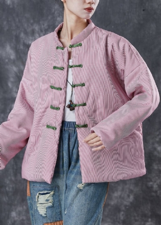 Vintage Rose Surdimensionné Rayé Fin Coton Rempli Manteau Hiver