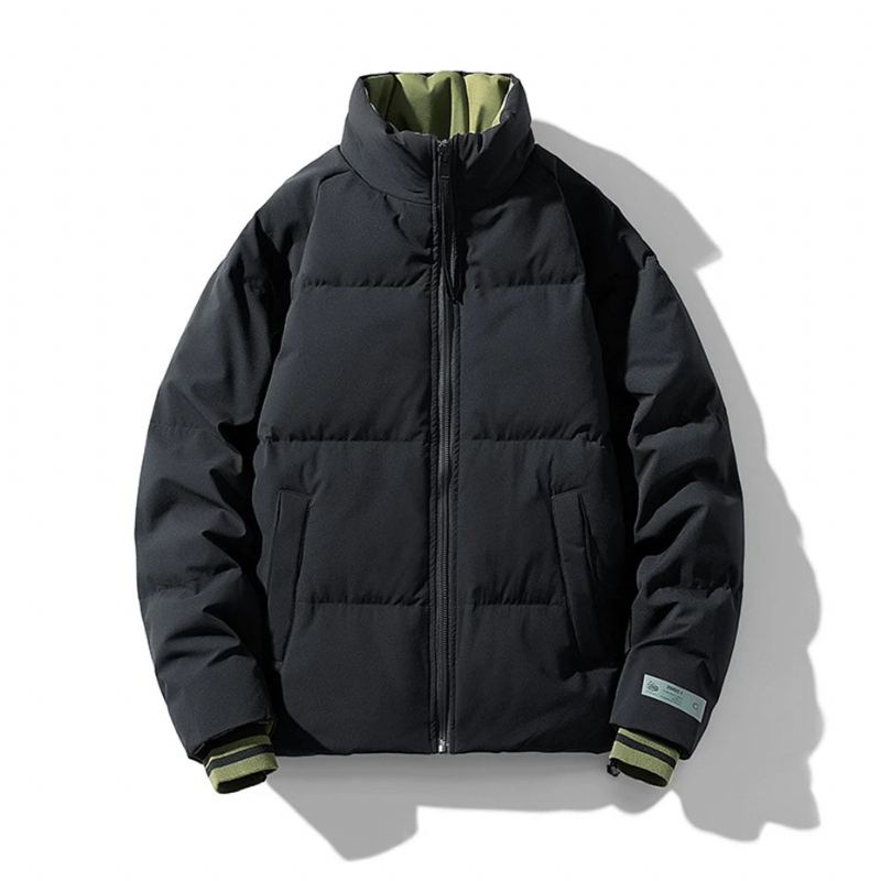 Doudoune Hommes Hiver Couleur Unie Manteaux Mâle Col Montant Vers Le Bas Manteau Camping Vestes Noir - Noir