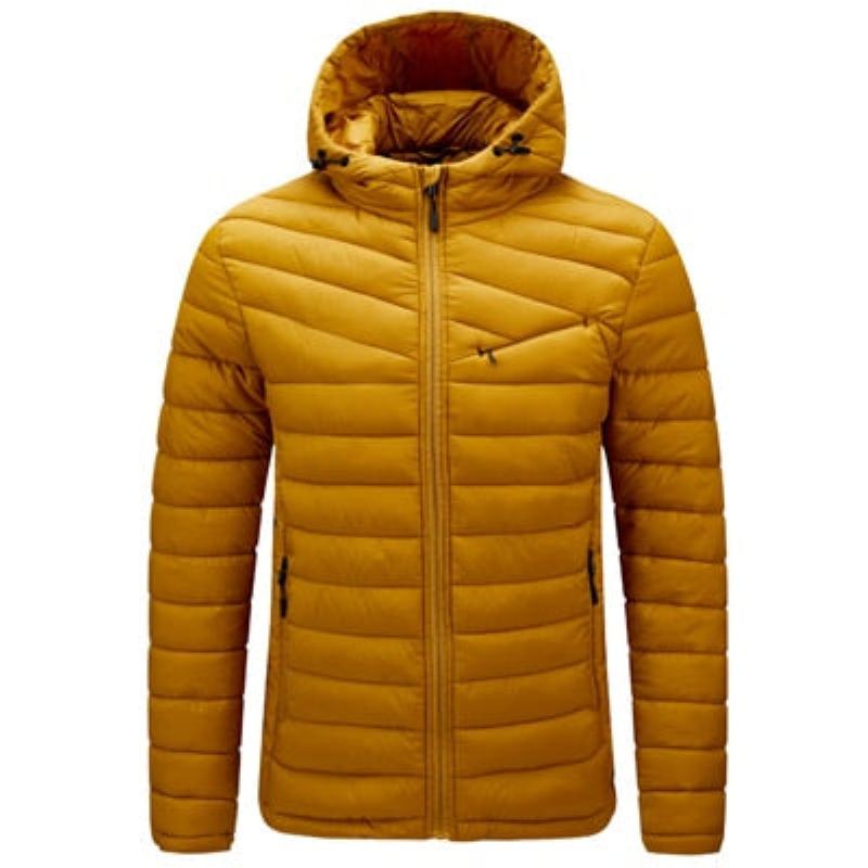 Hiver Hommes Veste Mâle Ultra Léger Vers Le Bas Chaud Parkas Manteaux Décontractée Thermique À Capuche Vestes Vêtements - Jaune