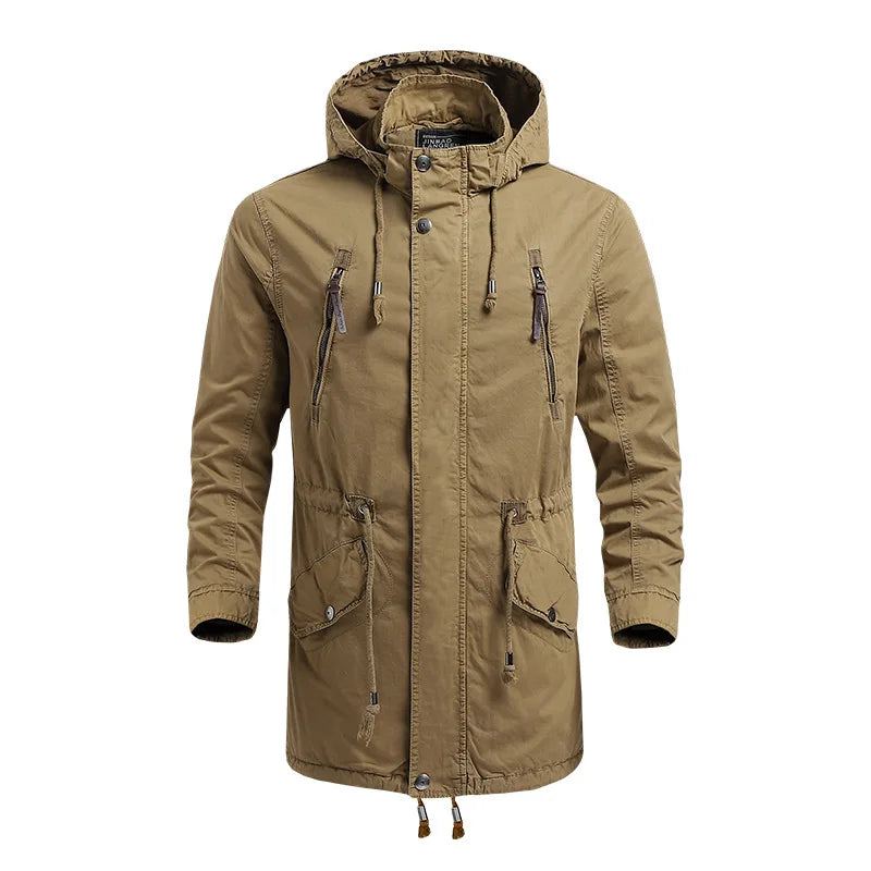 Manteau Pop Pour Hommes Commerce Extérieur D'hiver Veste Longue D'automne En Pur Coton Coupe-vent Sports De Plein Air - Marron